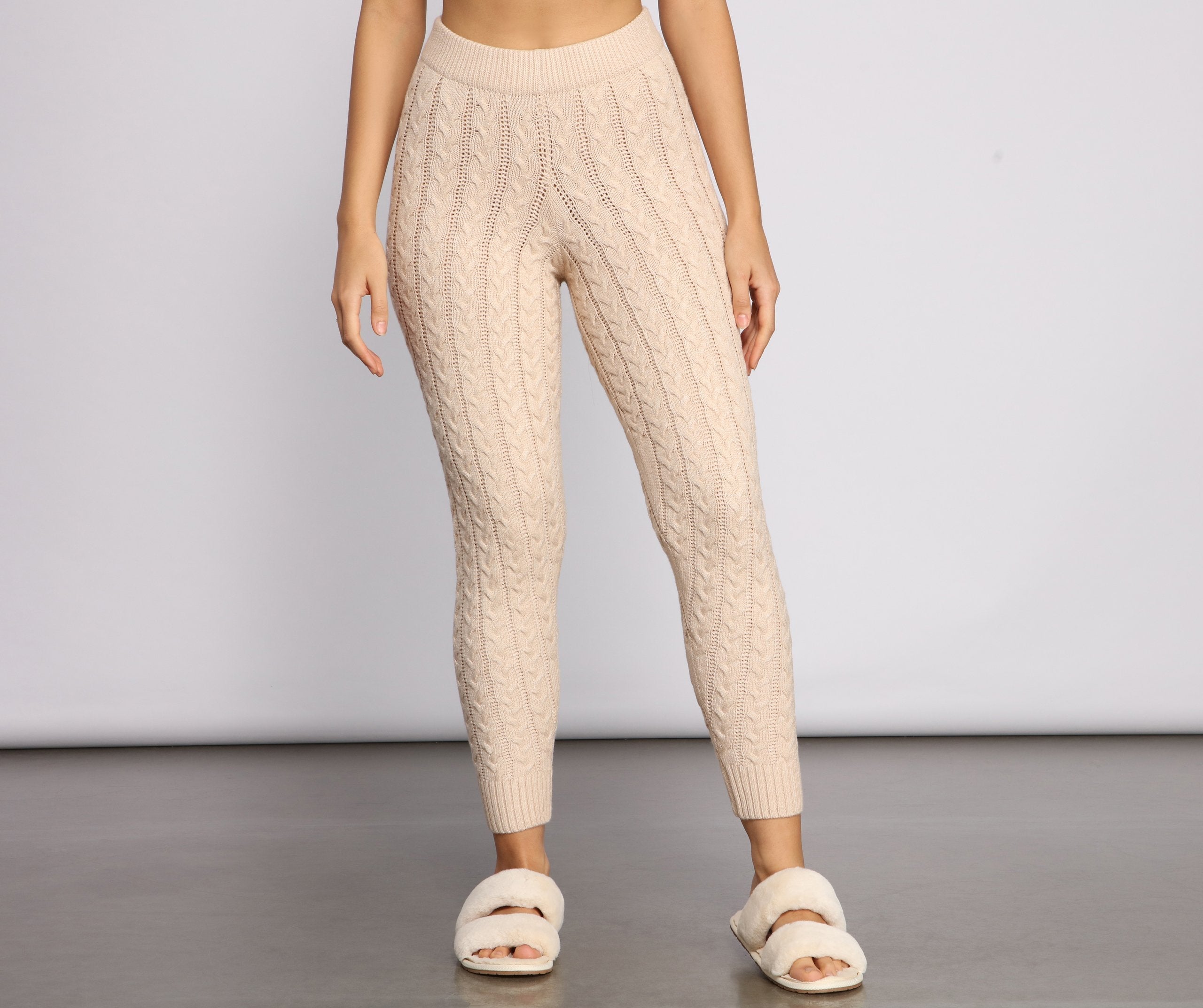 Cozy Moment Cable Knit Pajama Leggings - NATURAL / S