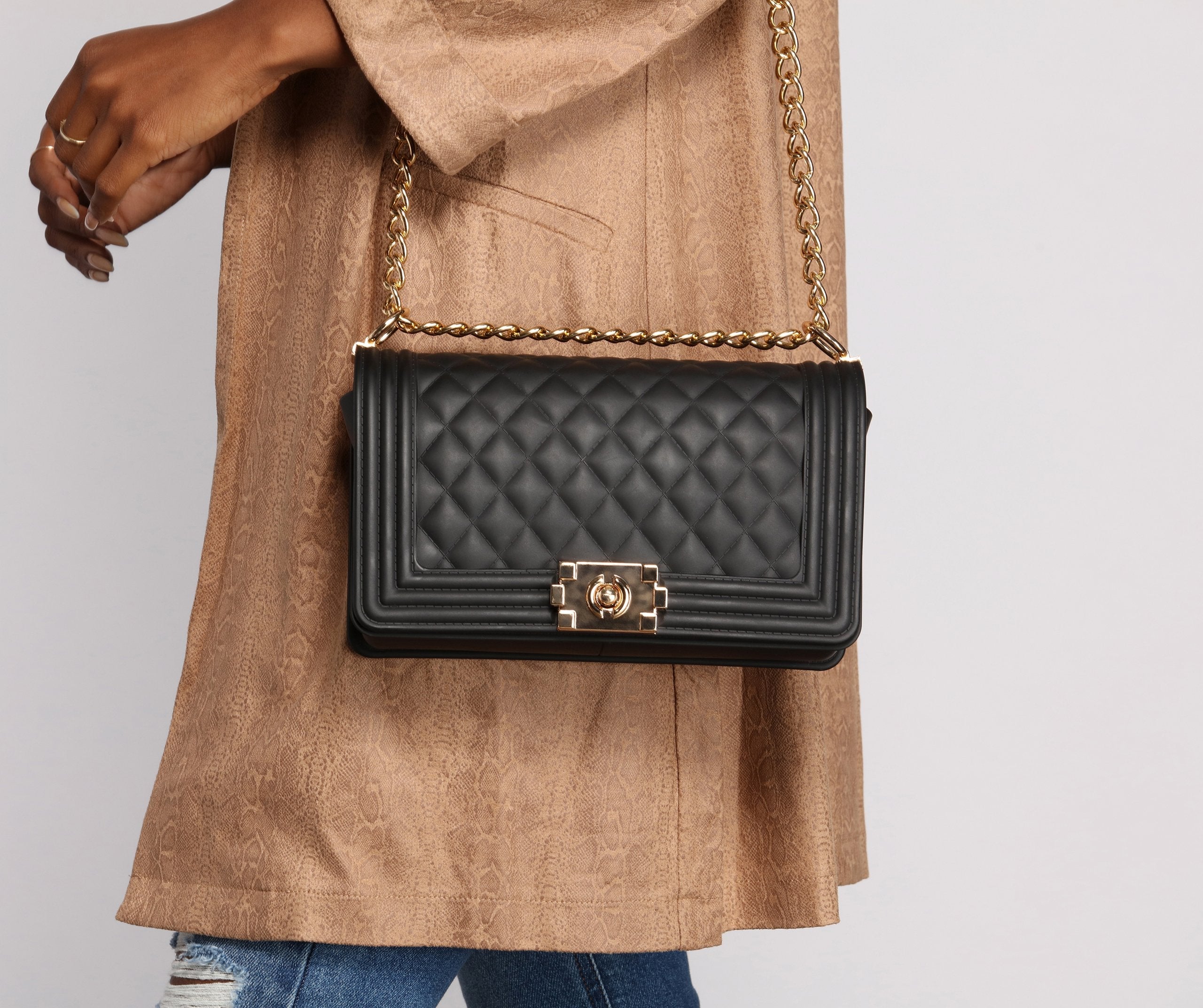 Real Stunner Taupe Quilted Crossbody Bag