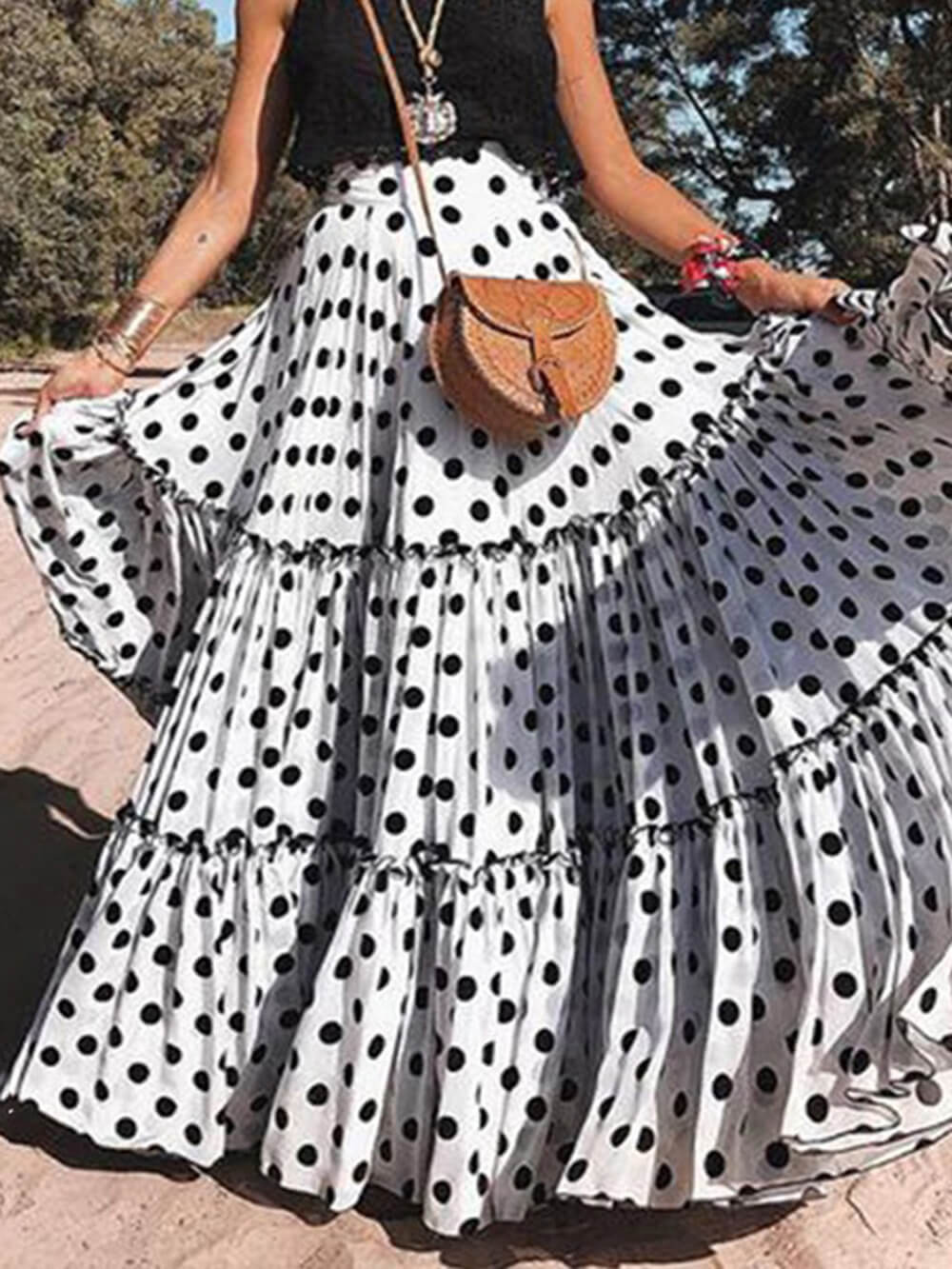 Casual Long Polka Dot Printed Halter Skirt