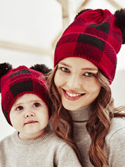 Christmas Fur Ball Mom And Baby Knitted Hat