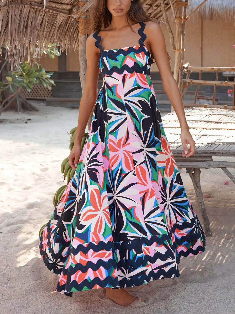 Printed Suspender Maxi Dress