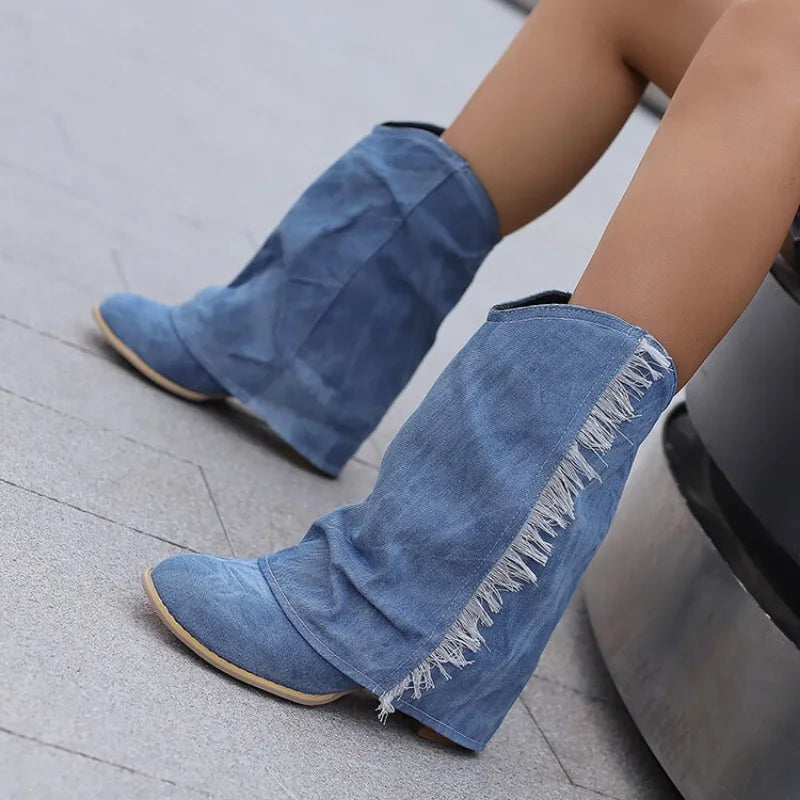 GlamStride Denim Boots