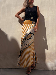 Geometric Print Elastic Waist Maxi Skirt