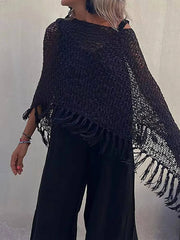 Hollow Out Tassel Knit Cover-Up Top