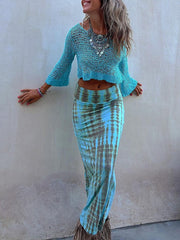 Tie-Dye Elastic Waist Maxi Skirt