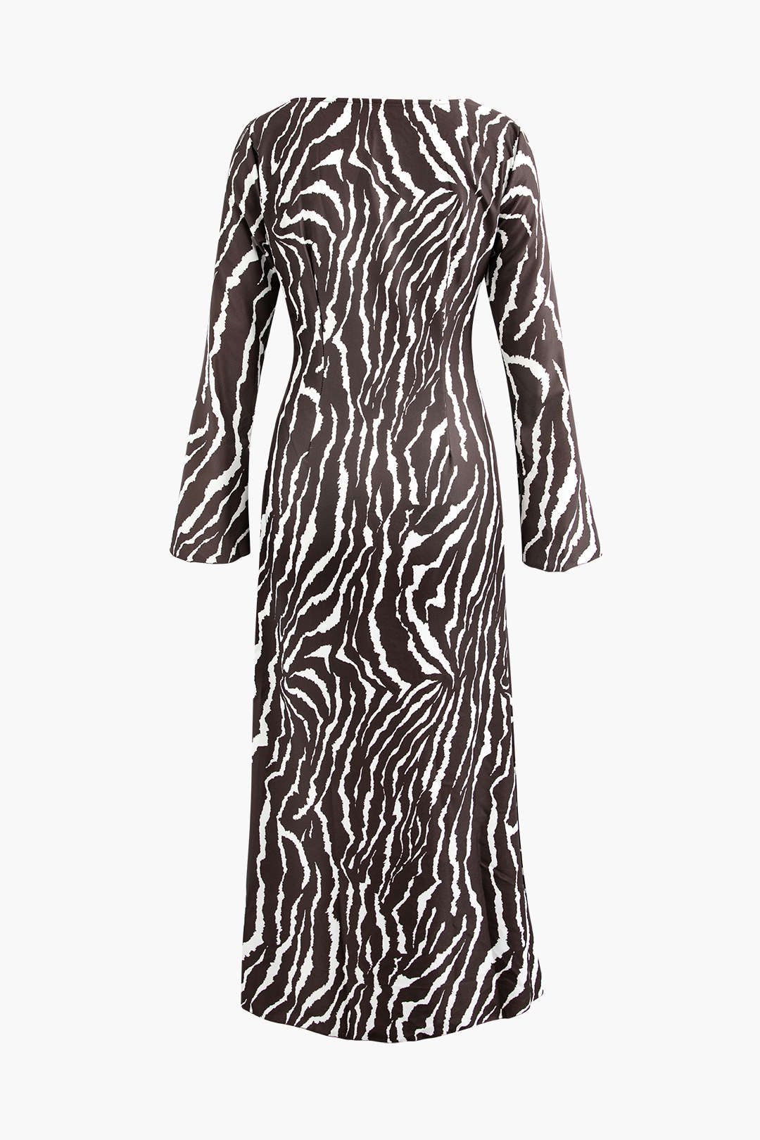 Zebra-stripe Print Round Neck Bell Sleeve Maxi Dress