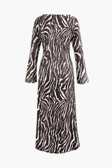 Zebra-stripe Print Round Neck Bell Sleeve Maxi Dress