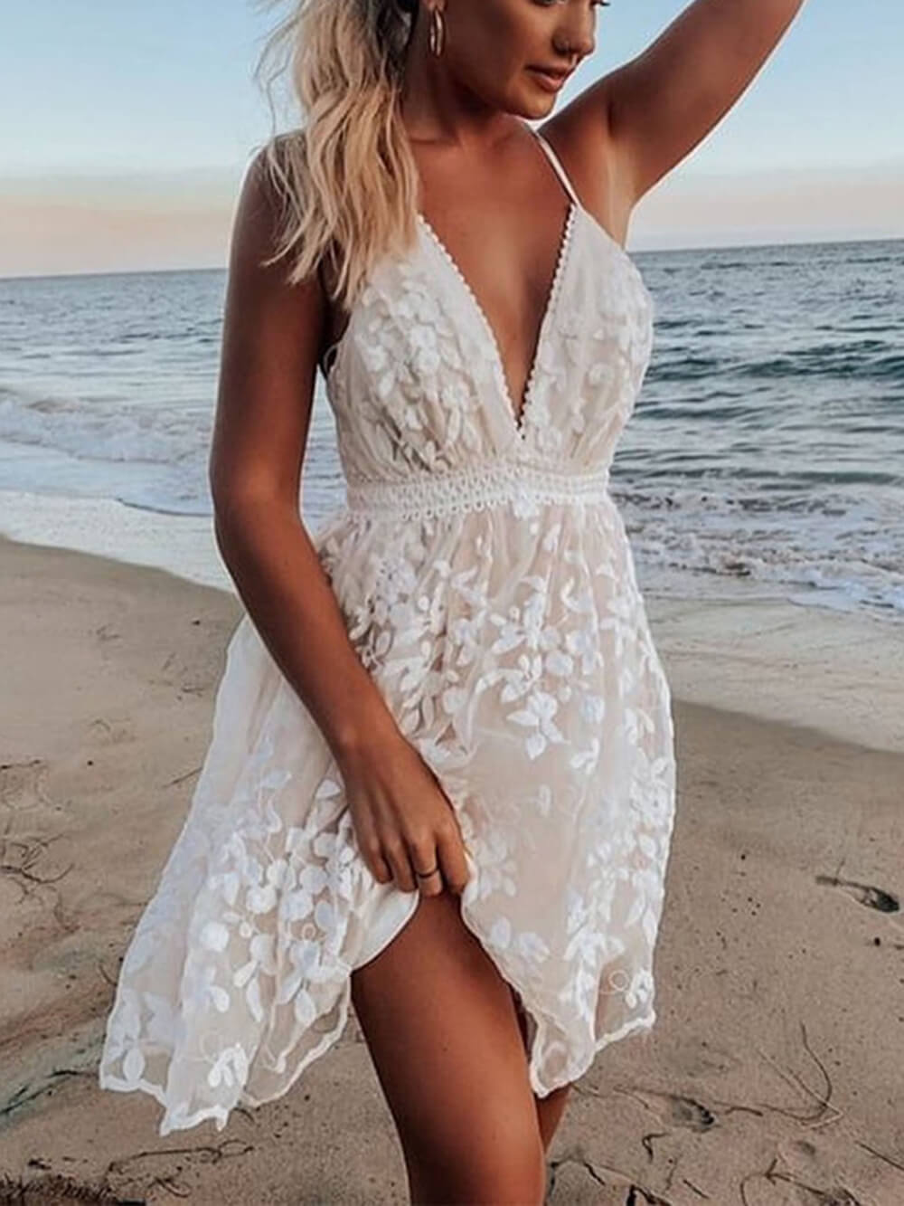 Lace V-Neck Backless Dress