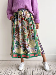 Ethnic Style Personalized Graffiti Casual Satin Print Skirt