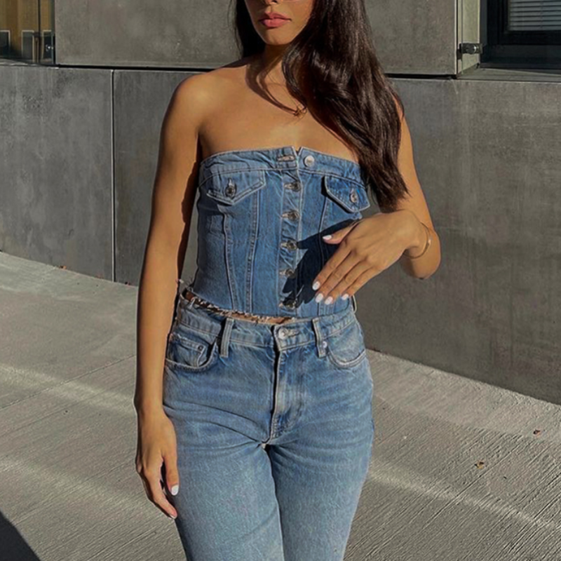 Geneva Denim Crop Top