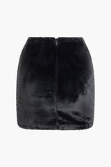 Zipper Faux Fur Mini Skirt