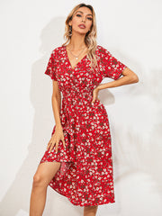 Casual Small Floral Short-sleeved Dress