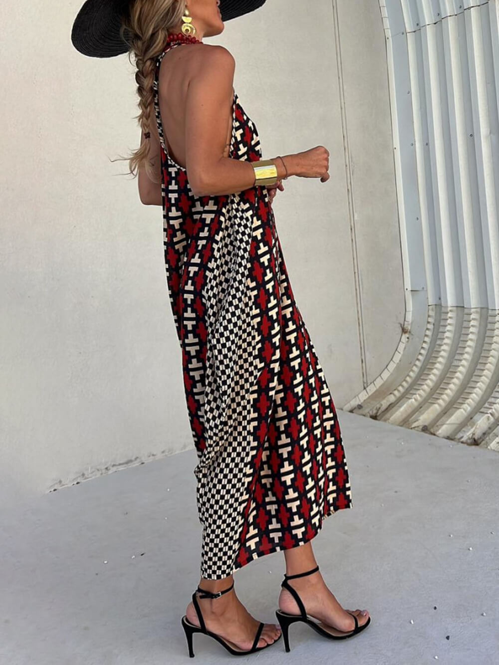 Ethnic Unique Print Lantern Cut Tank Maxi Dress