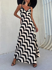 Unique Ethnic Print Suspender Cut Maxi Dress