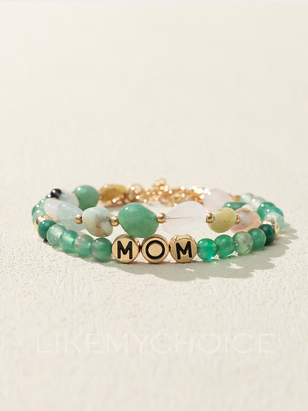 MOM Natural Green Agate Beaded Bracelet