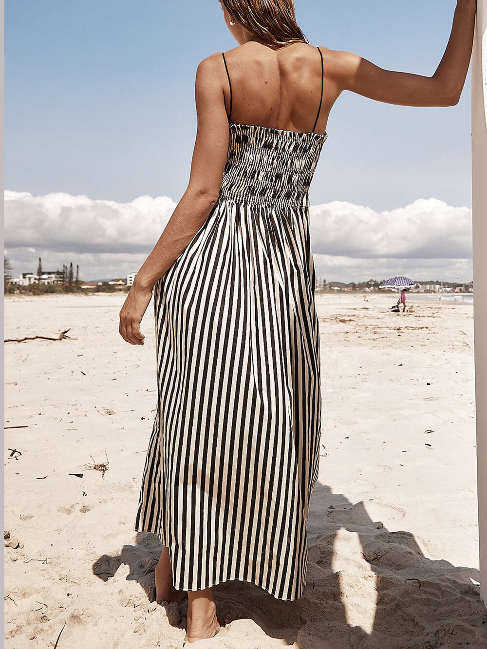 Sophistication Unique Stripe Pleated Maxi Dress