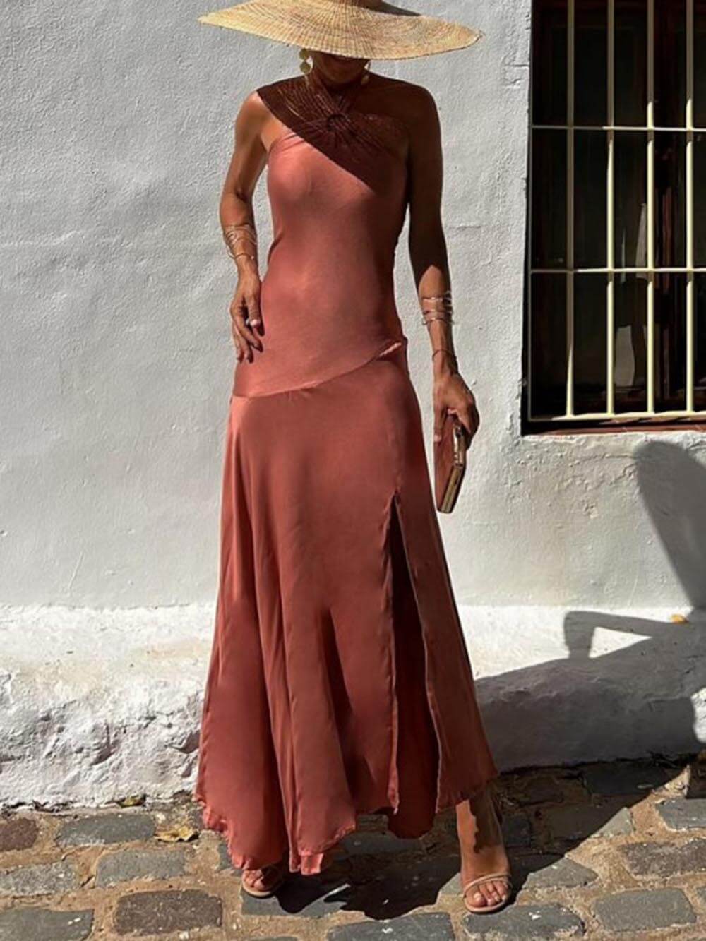 Halterneck Strapless Ring Strap Irregular Dress