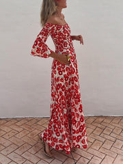 Floral Print Smocked Off Shoulder Pocketed Maxi Dress