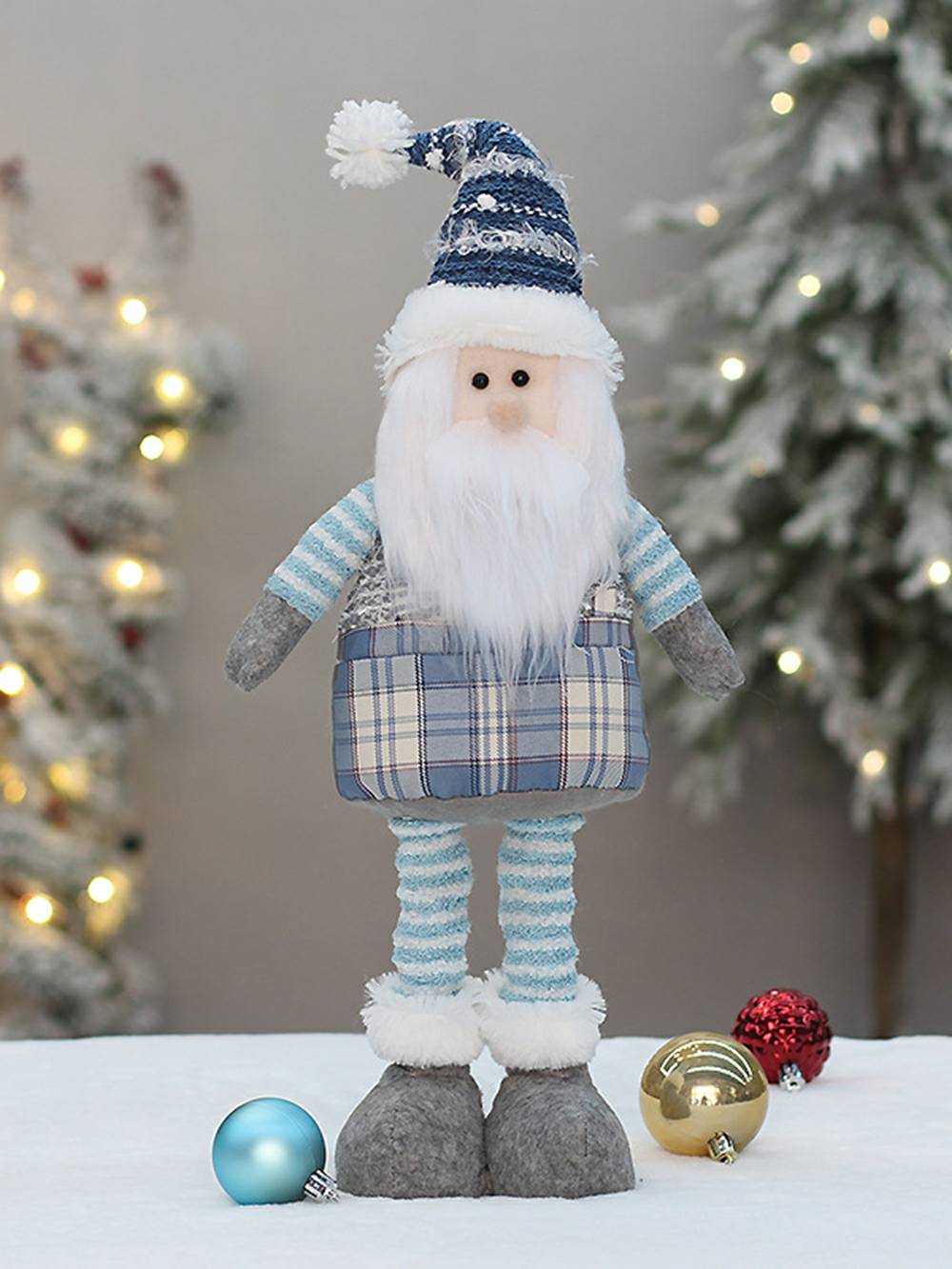 Christmas Blue Fabric Retractable Christmas Doll Decorative Ornaments