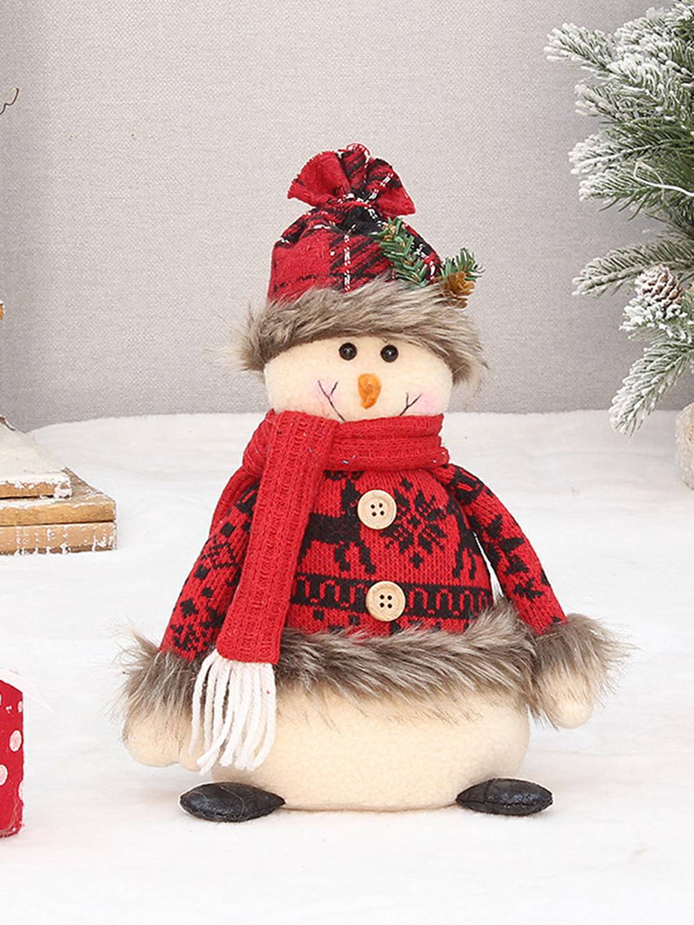 Christmas Plush Red Plaid Fabric Old Man Snowman Elk Doll Ornament