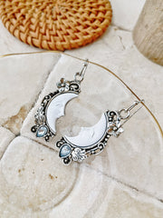 Blue Topaz Pendant Earring with Crescent Moon Motif