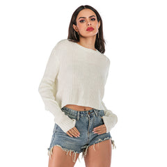 Basic Crew Neck Cropped Knit Sweater