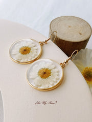 Pressed Flower Earrings - White Daisies