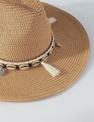 Straw Hat With Shell Tassels