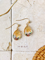 Crystal glass dried flower tear drop earrings