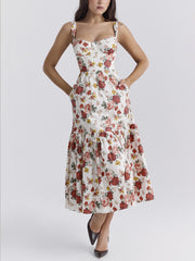 Sweet Spicy Style Floral Backless Midi Dresses