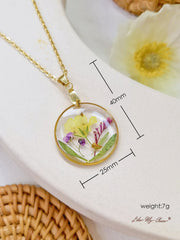 Handmade Birth Flower Bouquet Pressed Resin Pendant Necklaces-March flower