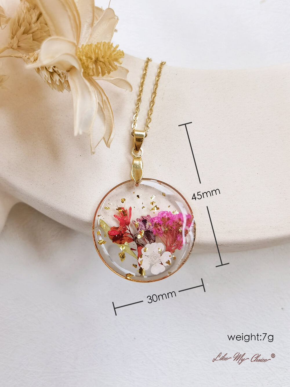 Handmade Birth Flower Bouquet Pressed Resin Pendant Necklaces-April flower