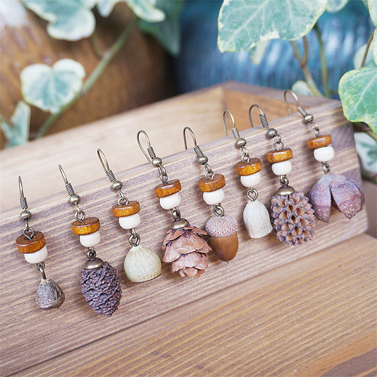 Handmade Jewelry Retro Solid Wood Dried Fruit Earrings