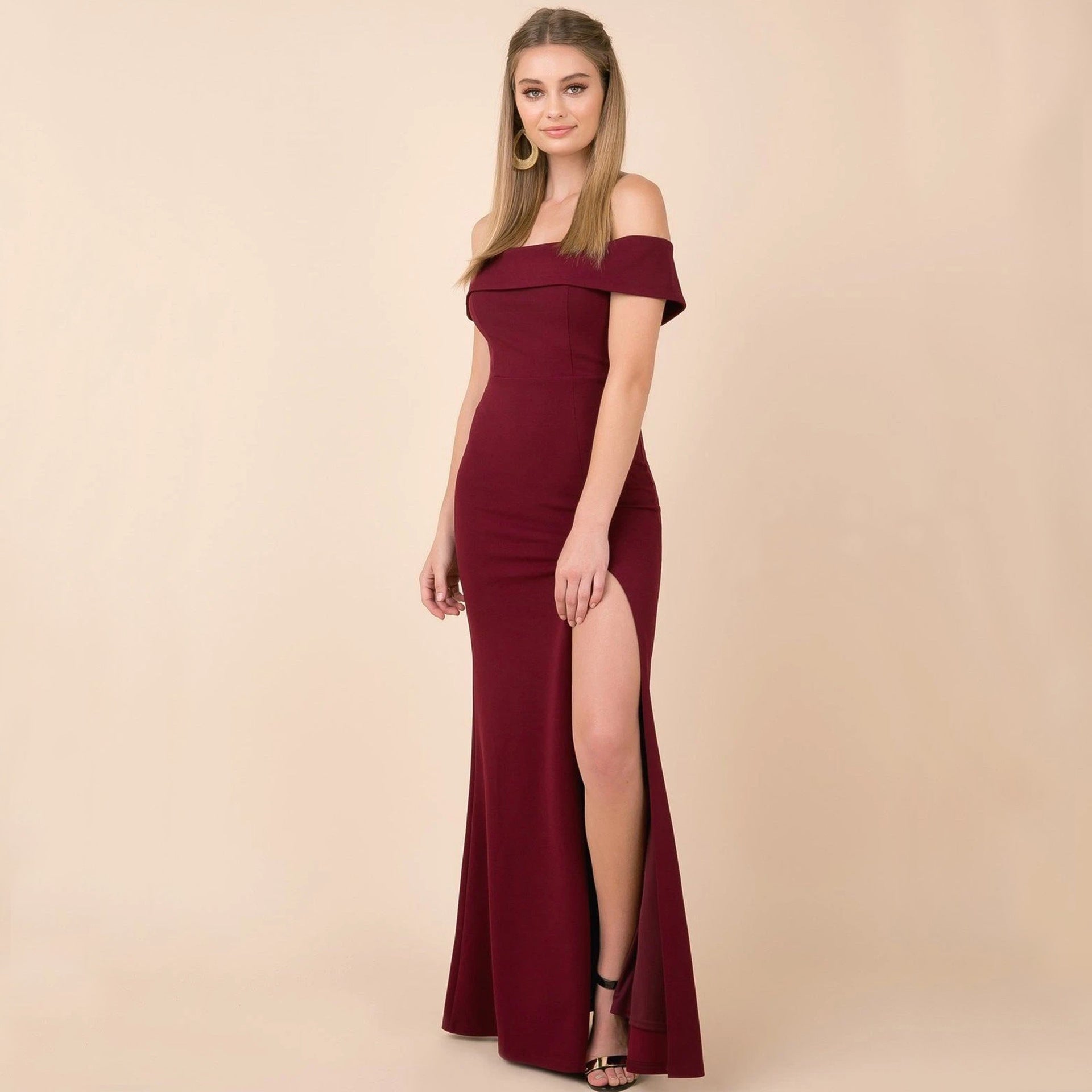 Coralie Off Shoulder Front Slit Dress