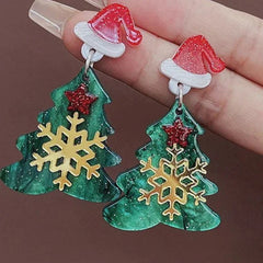 Christmas Earrings Hat & Snowflake Decor Tree