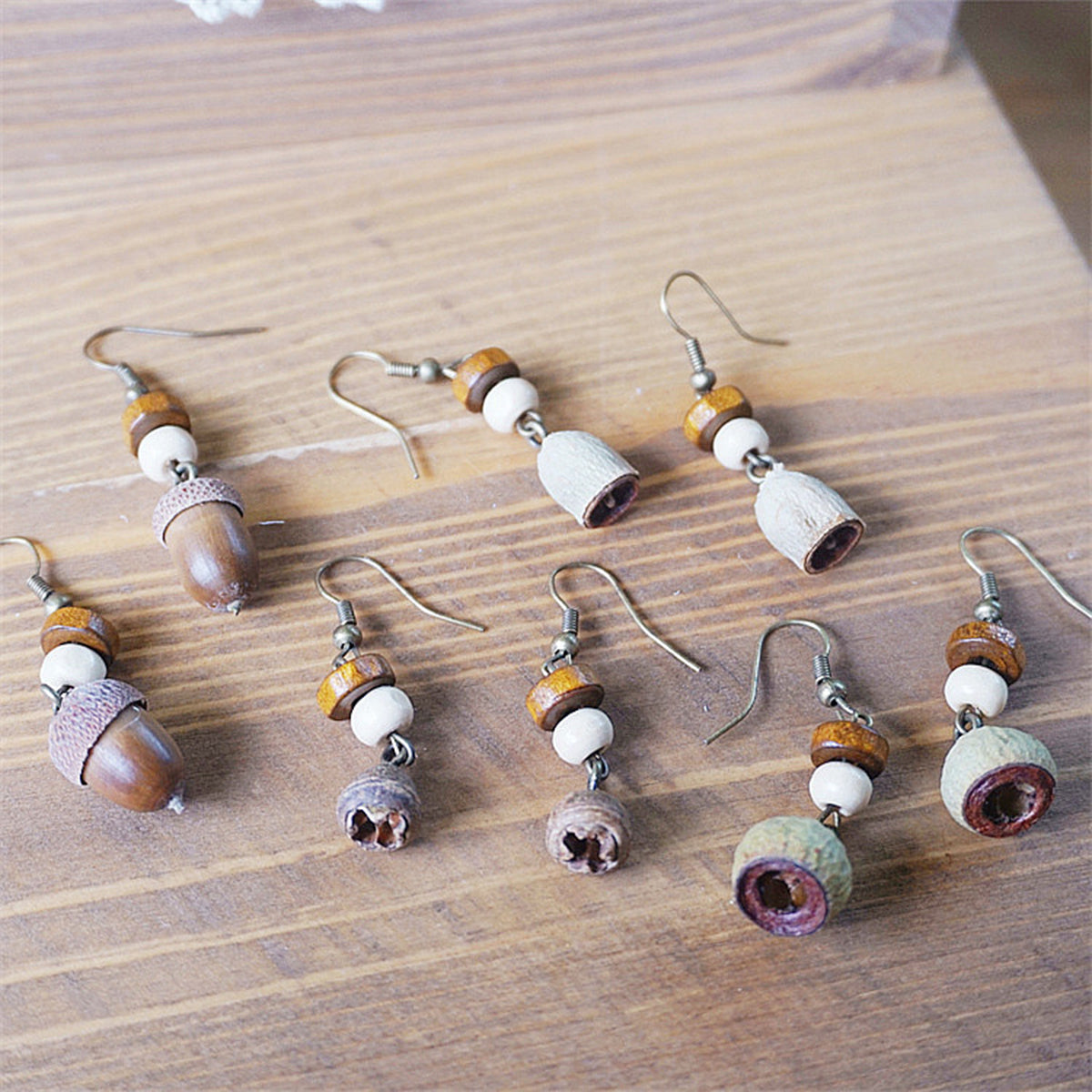 Handmade Jewelry Retro Solid Wood Dried Fruit Earrings