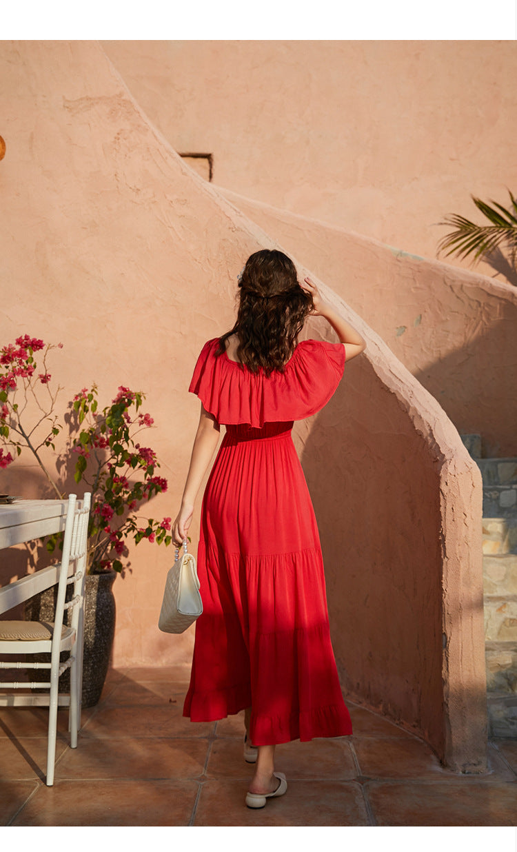 Ruffled Romance Off The Shoulder Maxi Dress