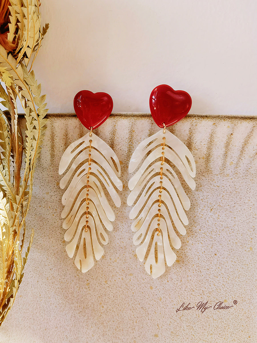 Bar Post Acrylic Leaf Long Resin Earrings Bohemian Jewelry