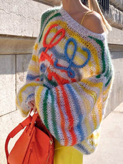 Rainbow Contrast Striped Sweater