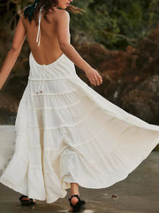 Somewhere Sunny Strappy Hanging Neck Drop-Waist Maxi Dress