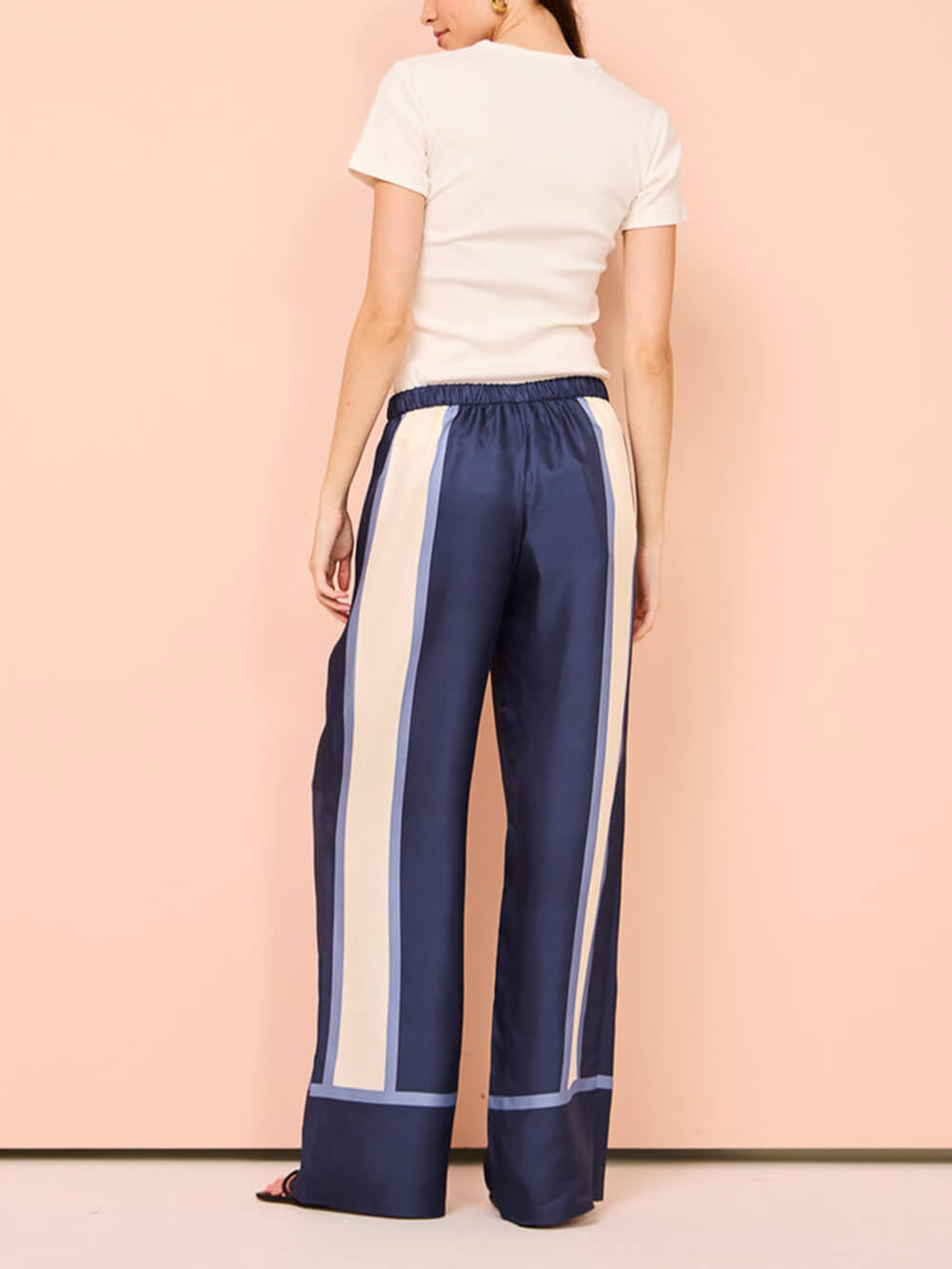 Striped Patchwork Unique Printed Elastic Waist Pocket Wide Leg Pants