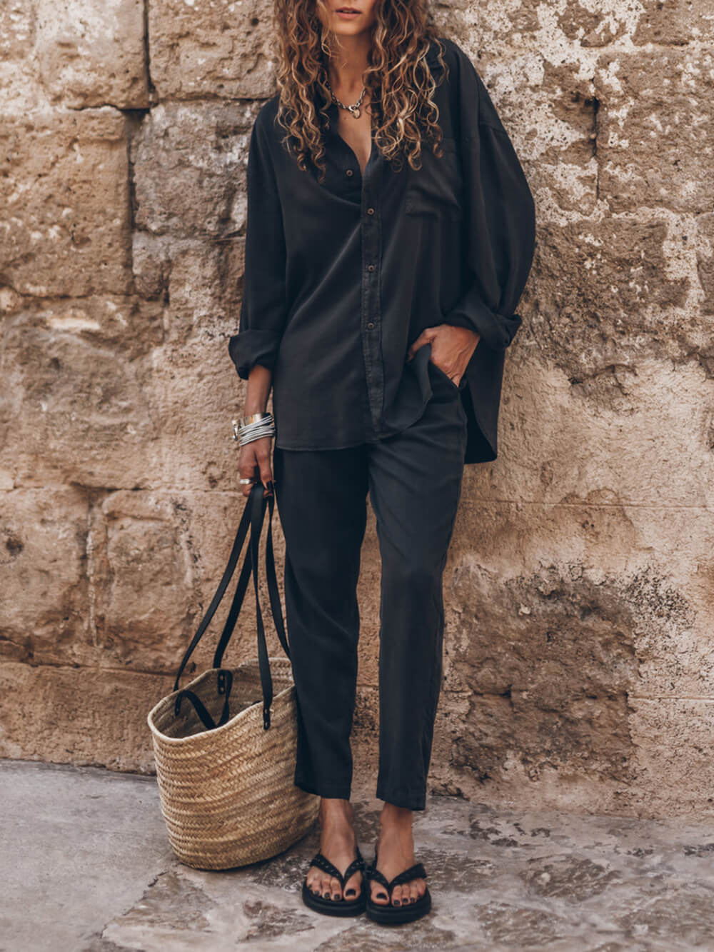 Unique Boyfriend Style Dark Loose Shirt