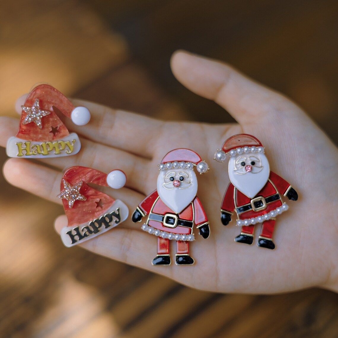 Christmas Cute Stud Earrings Movable Santa Claus