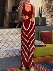 Wave Print Tie Back Stretch Maxi Dress