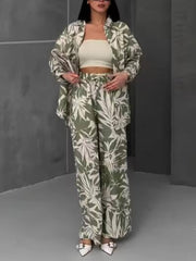 Palm Leaf Print Loose Oversized Shirt