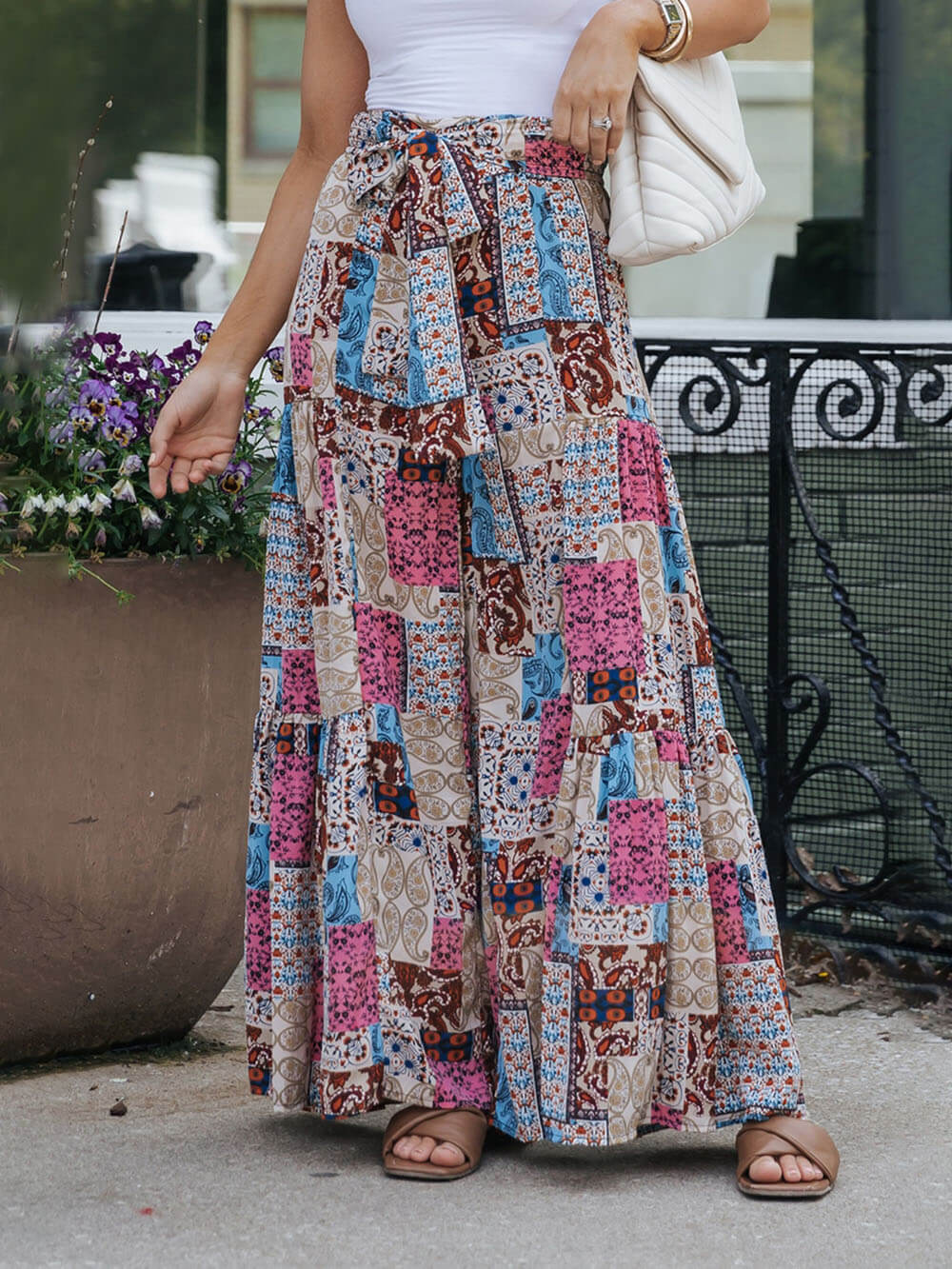 Multicolor Boho Ethnic Print High Waist Pants