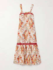 Modern Exquisite Paisley Crochet Trim Print Maxi Dress