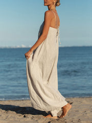 Offshore Pleated Strappy Linen Maxi Dress