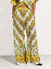 Classic Summer Oversized Cut Printed Pocket Wide Leg Pants