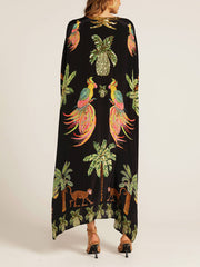 Unique Drop Shoulder Sleeve Coconut Tree Printed Dress